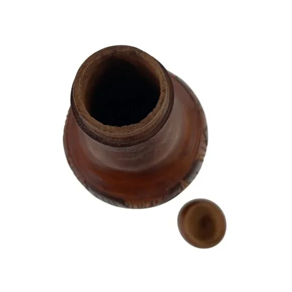 Handcrafted Carved Wooden 3 Piece Bottle Holder Lid Cup - Picture 14 of 16